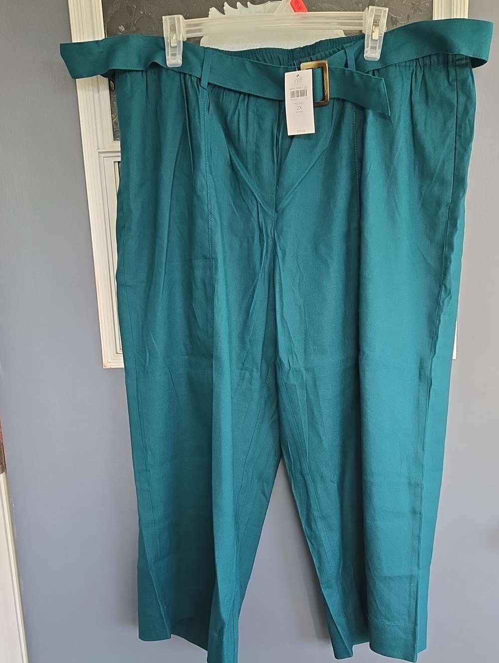 J. Jill Teal Paperbag Waist Chinos with Self-Tie Belt